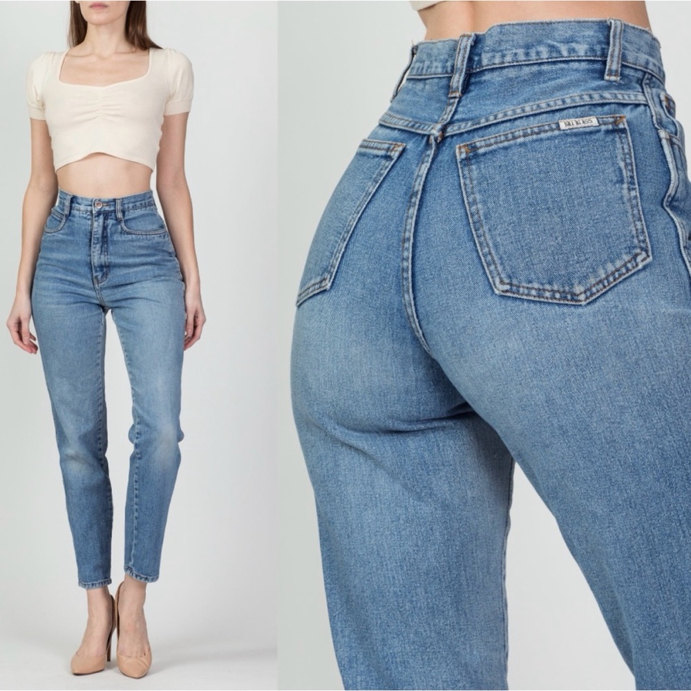 VTG Vintage Bill Blass High Waist Jeans XS 25" 90s High Rise Denim Tapered Leg